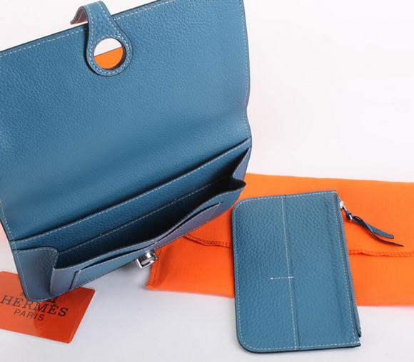 1:1 Quality Hermes Dogon Combined Wallets A508 Blue Replica - Click Image to Close